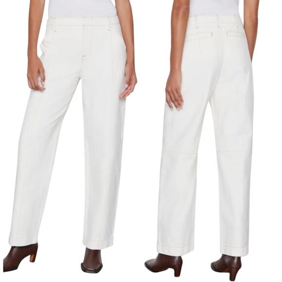 Frame High Waisted Relaxed 100% Cotton Straight Ankle Pants Ecru Women's Size 24